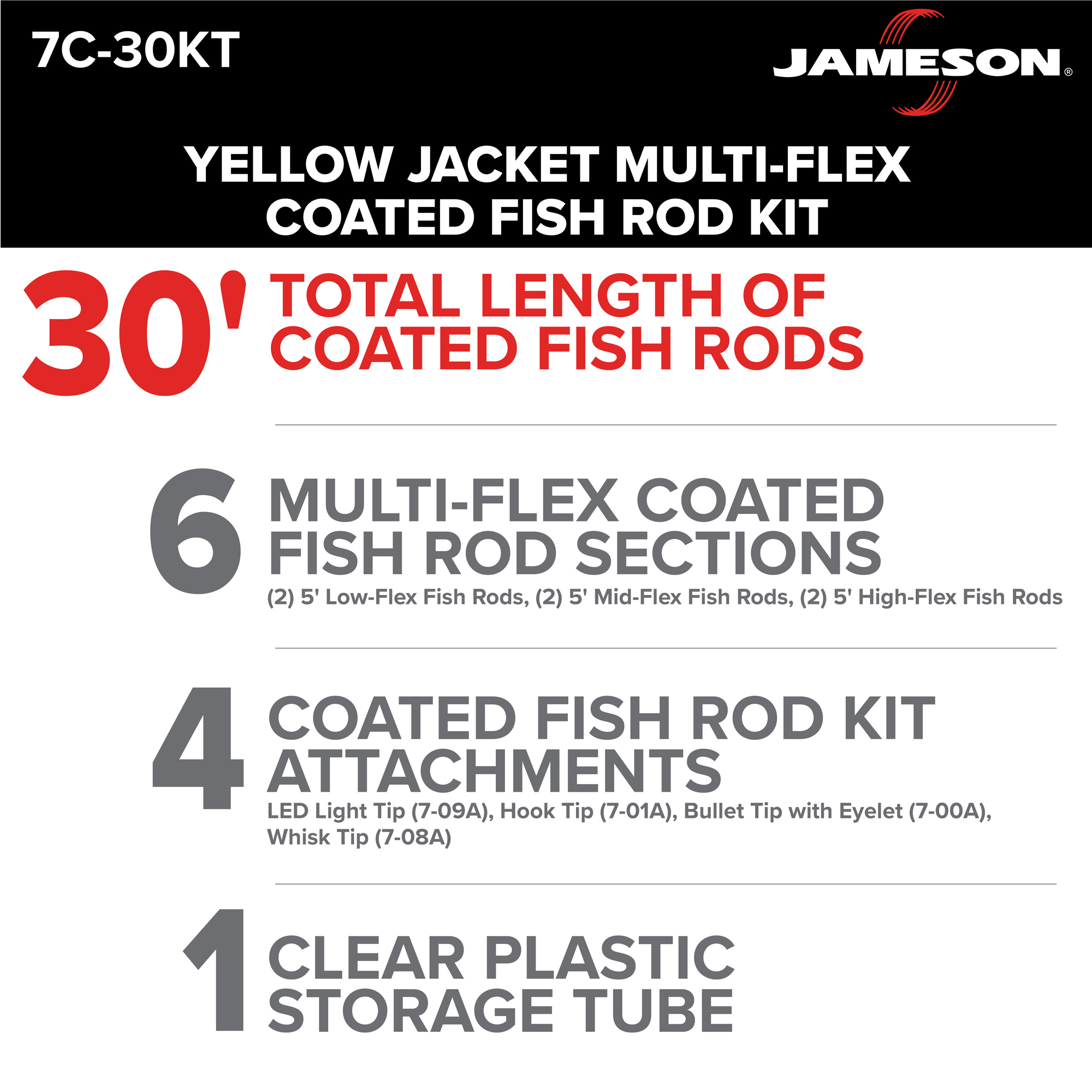 Yellow Jacket Coated Fish Rod Kit, 30' Multi-Flex, Jameson Tools