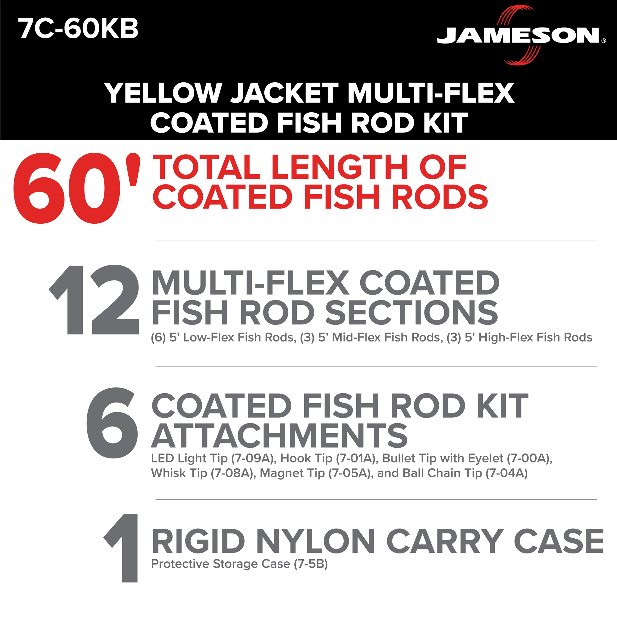Jameson 7-36-23T 24 Ft Flexible Glow Fish Resin Rod Electrical Wire Cable  Kit