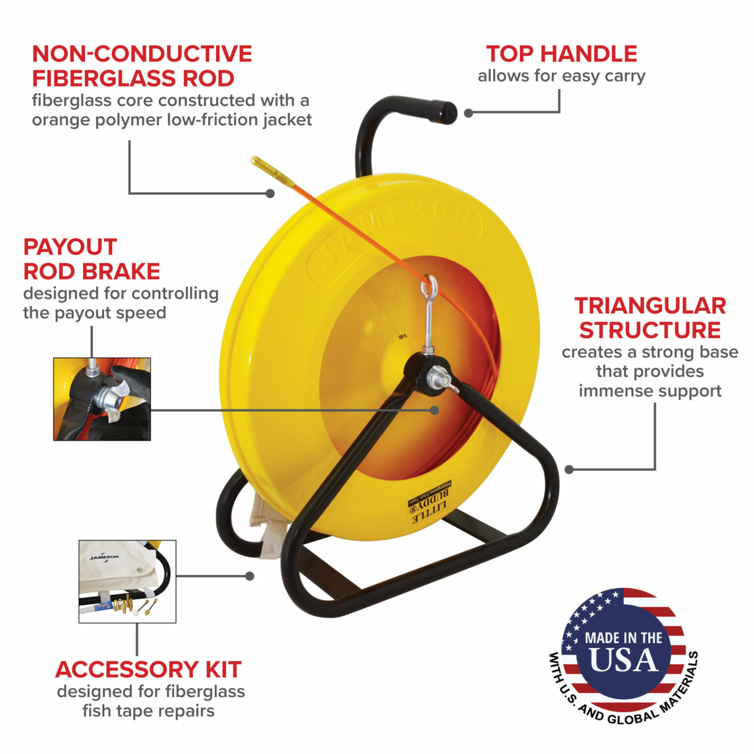 Little Buddy Fiberglass Fish Tape Wire Puller, 3/16" x 300' Jameson